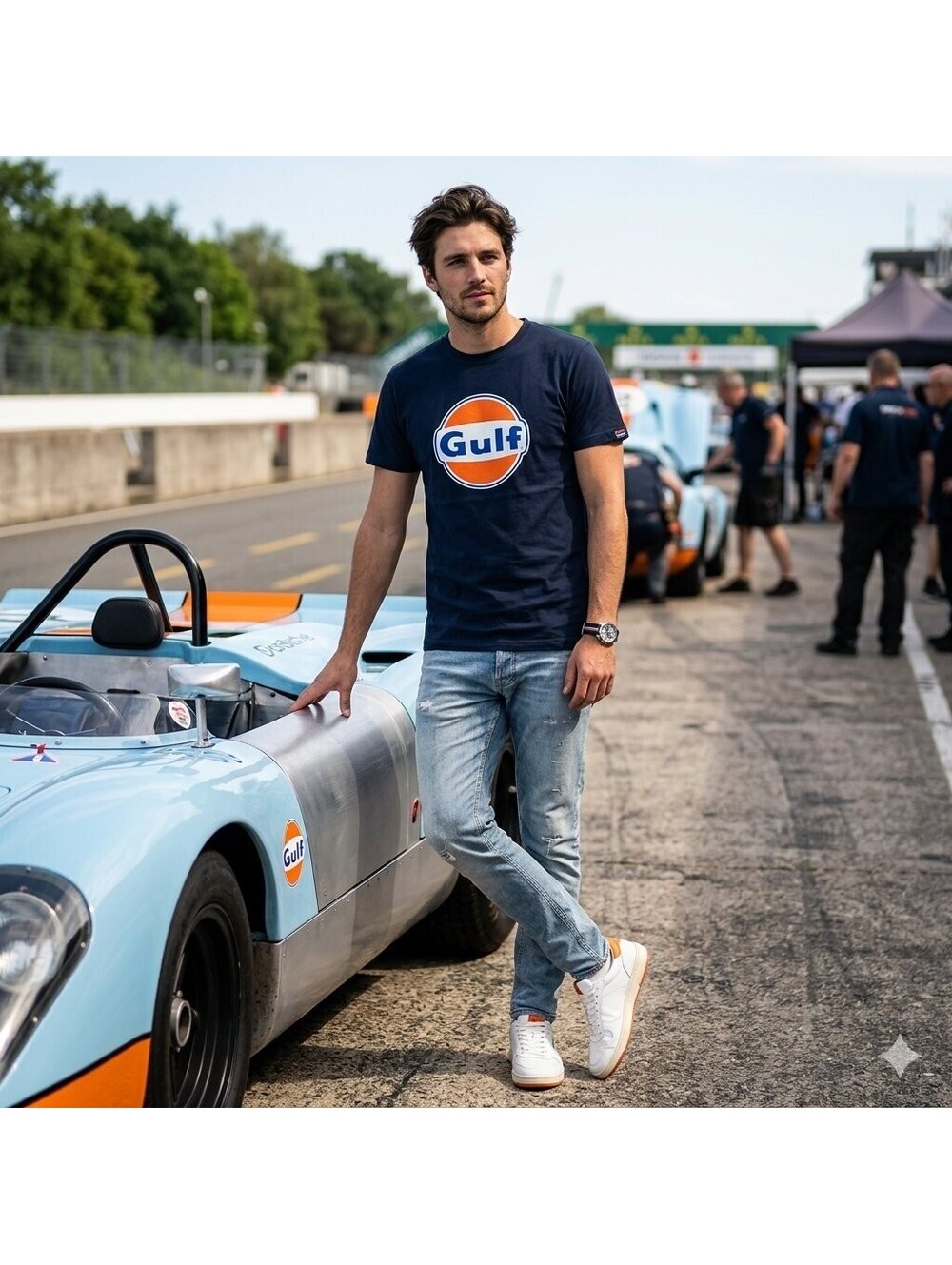 GrandPrix Originals Official Gulf Racing Oil Logo Graphic T-Shirt Navy Blue XL